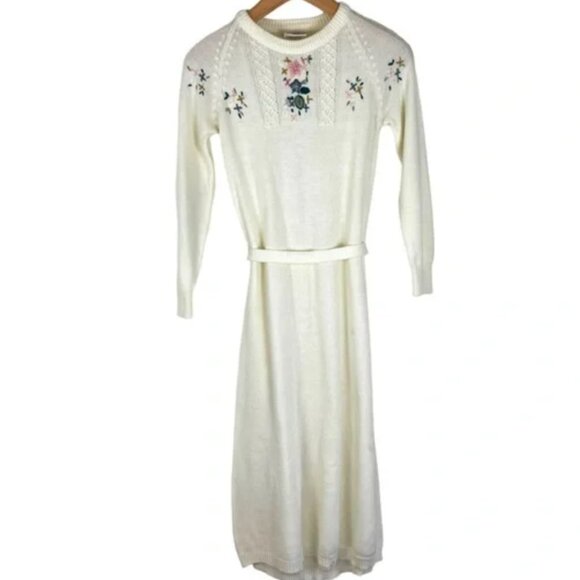 Vintage Dresses & Skirts - Vintage Cherry Stix Sweater Dress Floral Embroidery Cottagecore Grandmacore